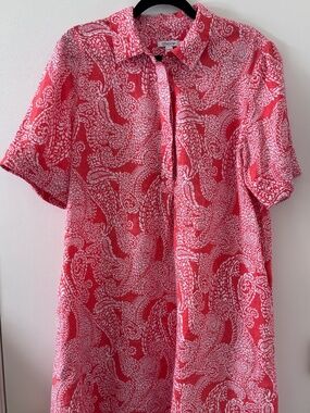 Chico’s Linen Popover Shirt Dress Size 3 XL Coral Paisley Pockets
